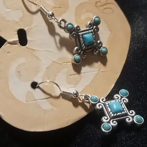 COPY - silver Dangle Earrings with Turquoise Center.